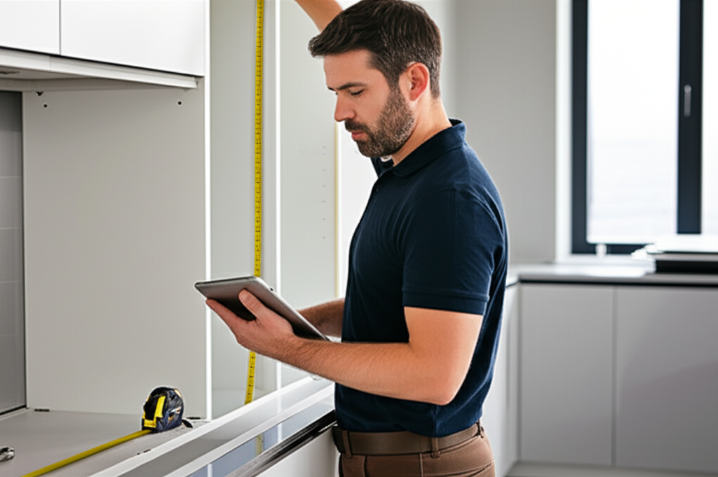 Kitchen renovation contractor using Soloprise.io on tablet